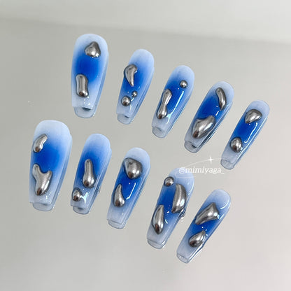 Presse 3D en métal bleu sur les ongles (55)